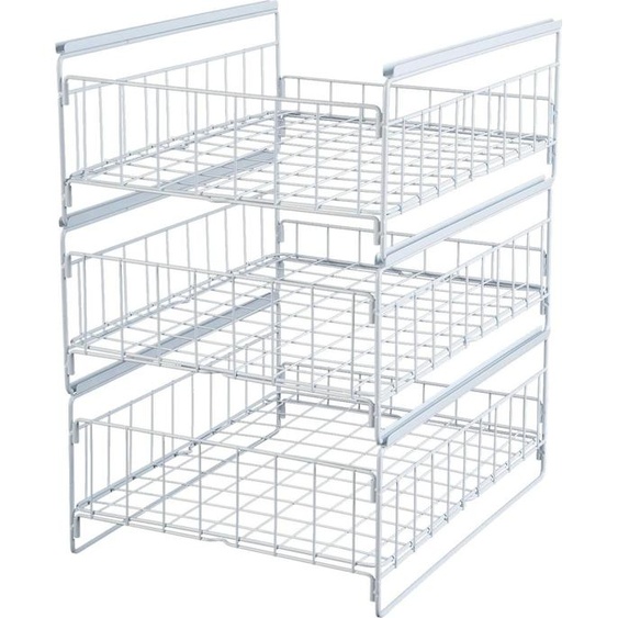 Organisateur de tiroir de cuisine coulissant - Étagère coulissante à 3 niveaux - 33,5 × 43 × 51 cm - Taille S - Pour couverts, assiettes, ustensiles de cuisine - Blanc