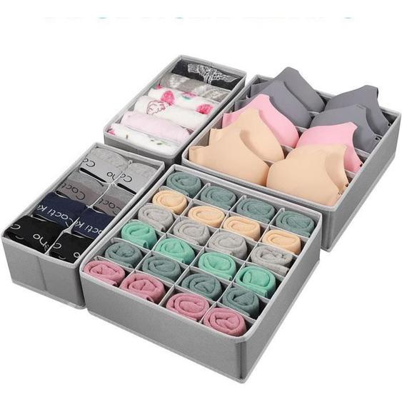 Organisateur de Tiroir - Non-tissé - Noir Lin - Pack de 4 - Rangement sous-vêtements - Design contemporain