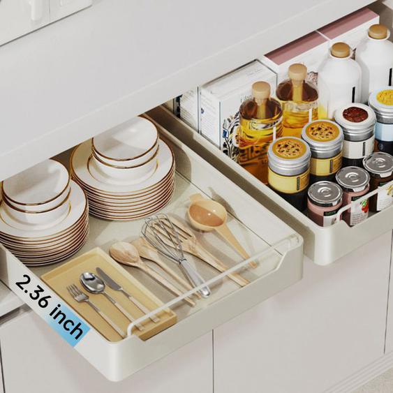 Organisateur de tiroirs coulissants,Rangement placard cuisine,43*20*7cm-BLANC-Facile à installer, Réglable et Polyvalent