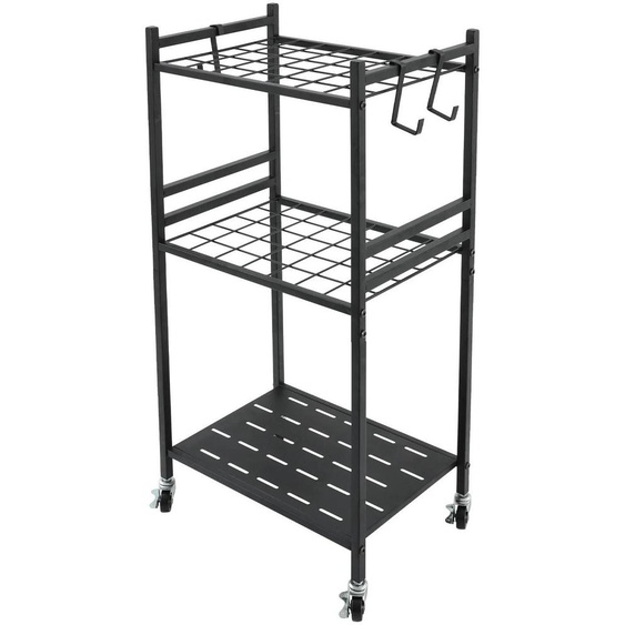 Organisateur pour outils de jardin - Chariot à outils - Structure en acier, 43x30x79,5 cm - 4 roulettes pivotantes - 3 crochets - Noir