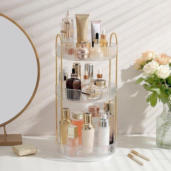 Organiseur de maquillage rotatif transparent, 1 pièce