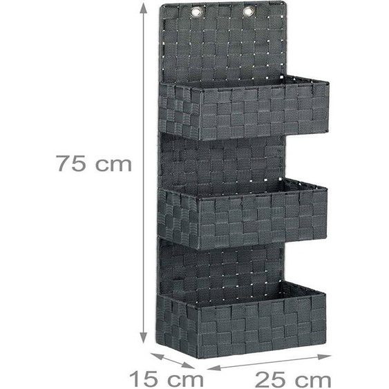 Organiseur de porte salle de bain tissu a suspendre rangement mural a accrocher 3 compartiments 75 cm metal et polypropy