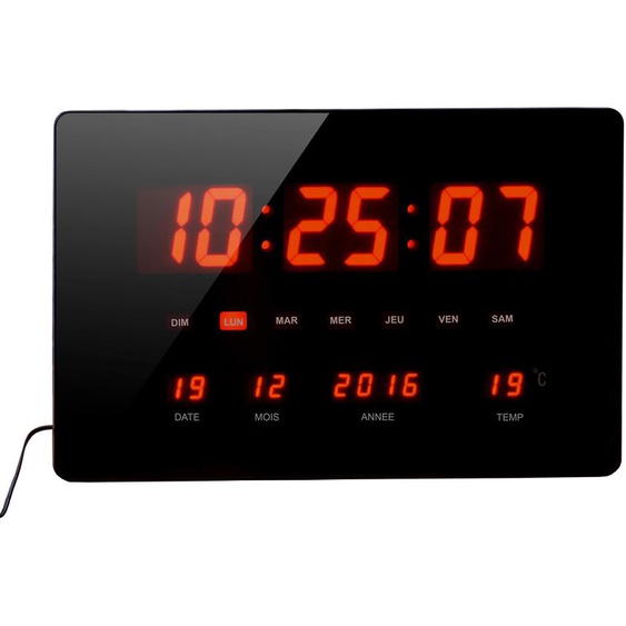 ORIUM Horloge à Led rouge Chronos, murale ou à poser, multifonctions - 36 x 22 cm
