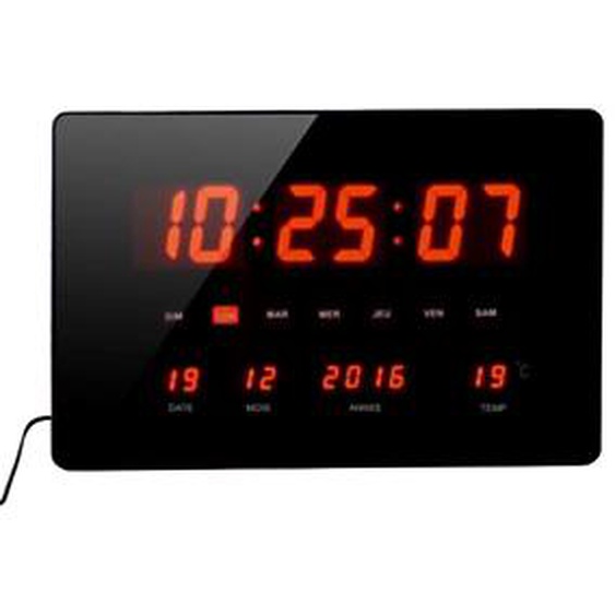 ORIUM Horloge à Led rouge Chronos, murale ou à poser, multifonctions - 36 x 22 cm