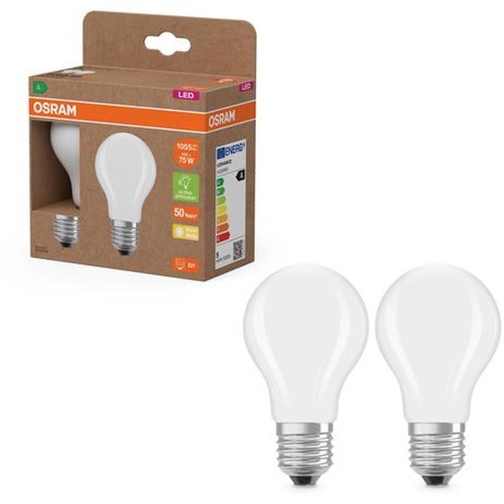 Osram Ampoule LED E27 Sphérique opaque 5 W - 1055 lm - Blanc chaud - Equivaut à 75 W - Boîte de 2