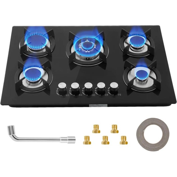Other Plaque de Cuisson Gaz Encastrable 5 Feux Adaptée Gaz Naturel Propane Couleur Noir