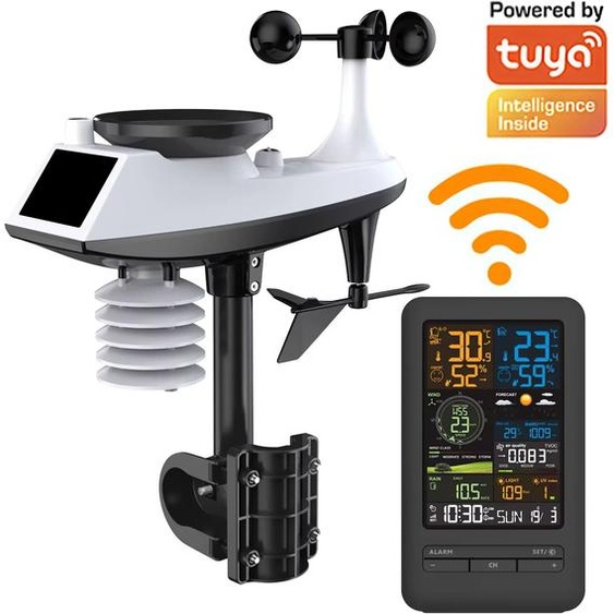 Other Station météo intelligente Tuya WiFi, moniteur numérique, vitesse et direction du vent, précipitations, indice de luminosité, qualité de lair, température, humidité