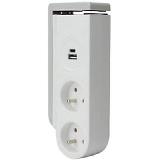 Otio Bloc multiprise clipsable Gekko 2 prises 16A + 2 USB - Blanc