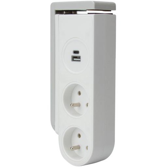 Otio Bloc multiprise clipsable Gekko 2 prises 16A + 2 USB - Blanc
