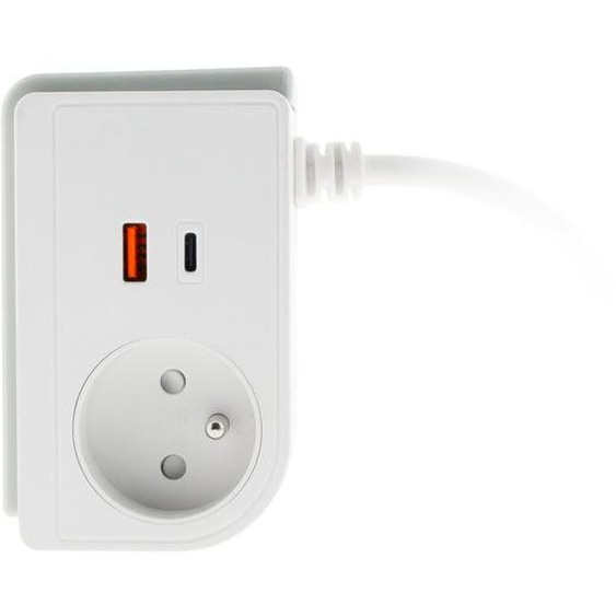 Otio Bloc prise compact clipsable avec 1 prise secteur + 1x USB-A et 1x USB-C - 20W - Blanc