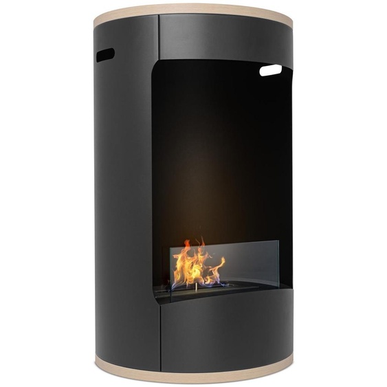 Ottaviano - Cheminée au bioéthanol de sol avec double étagère en bois mélaminé, ø 40xH67,5 cm couleur noir