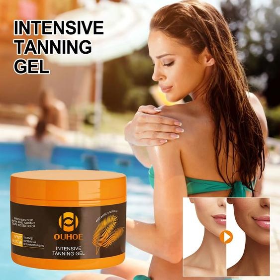 ouhoe Gel rehausseur de bronzage pour lextérieur et la plage, accélérateur de bronzage, hydratant bronzant avec réparation après soleil, hydratant pour une brillance saine
