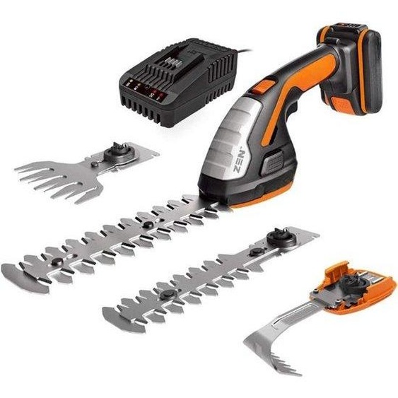 Outil de coupe polyvalent sans fil 3-en-1 - débroussailleuse - taille-buis - avec 3 accessoires - batterie 2000 mAh - chargeur - 36 W - 28 x 14,5 x 9,5 cm - noir et orange