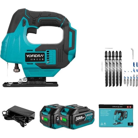 Outil de découpe laser du bois, scie sauteuse, moteur sans balais, plaque de base réglable, 2x kit daccu