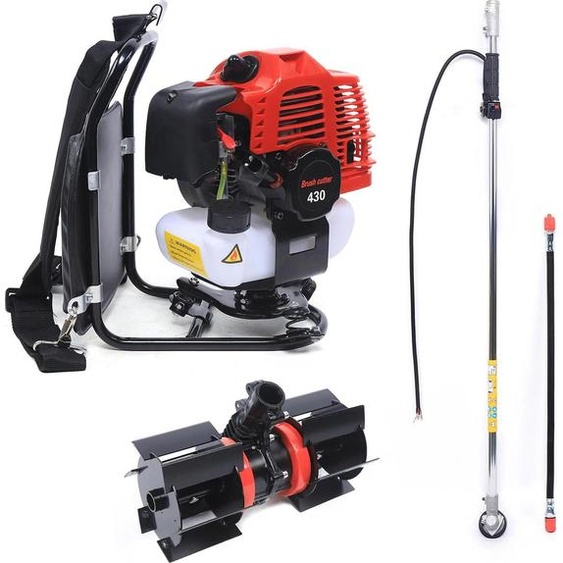 Outil de jardinage à essence - TBG430 motobineuse/cultivateur & coupe-bordures à dos - 43 cm³ 2 temps - réservoir 1 l - rouge