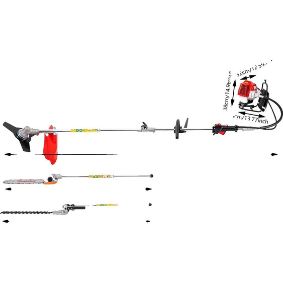 Outil multifonction à gaz, moteur 52cc, design ergonomique, couleur noire, conforme aux normes européennes