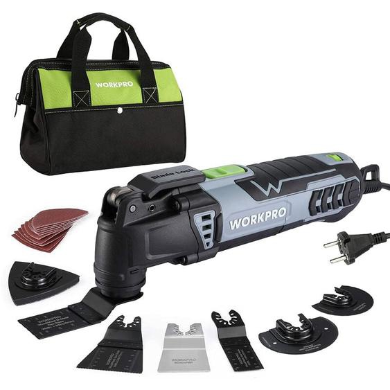 Workpro - Outil Multifonction Oscillant Filitaire 300W, avec 17 Accessoires, Mécanisme de Changement Rapide de Lame, 7 Vitesses Réglables et Sac de
