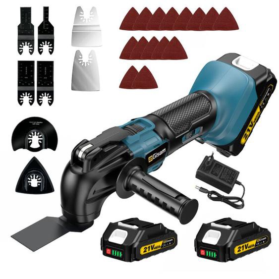 Outil multifonction oscillant sans balais avec 2x2000mAh batteries, avec 17 accessoires, 6 vitesses réglables, pour le nettoyage quotidien du ménage,