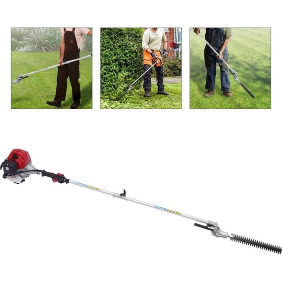 Outil multifonction pour le jardin - 5 en 1 à essence - taille-haie, coupe-bordures, tronçonneuse, débroussailleuse - moteur 2 temps de 51,7 cm³ - rouge