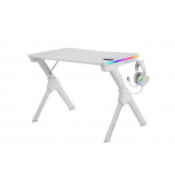 OUTLET table mars gaming mgd rgb blanc chassis de plateau acier 110x60cm hauteur 74cm avec design de fibre de carbone éclairage 3d argb avec pommeau avec glissières et s