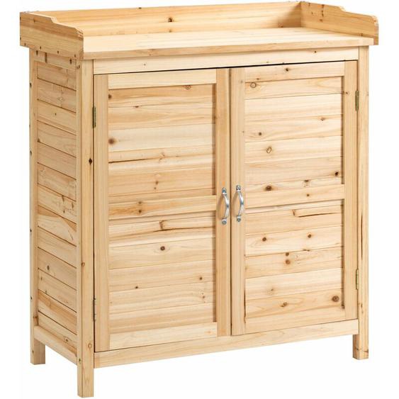 Armoire de jardin sur pied avec plateau - double porte, étagère - bois de sapin pré-huilé