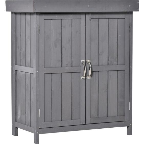 Outsunny - Armoire de jardin sur pied double porte étagère et toit bitumé relevable dim. 74L x 43l x 88H cm bois sapin gris