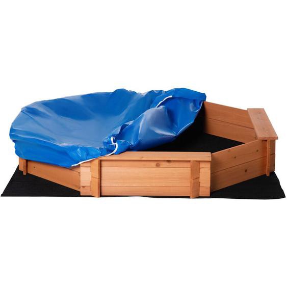 Outsunny - Bac à Sable Bois octogonal dim. 139,5L x 139,5l x 21,5H cm - 4 bancs - bâche de Couverture, Non tissé de Sol Inclus - Bois Sapin pré-huilé