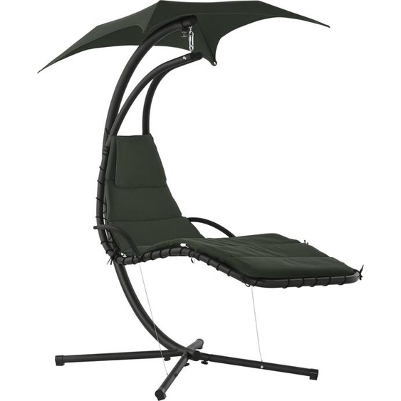 Outsunny Bain de Soleil transat Suspendu Chaise Suspendu Extérieur avec Pare-Soleil et Matelas Design Contemporain 190L x 110l x 190H cm Acier Polyester Gris foncé Noir