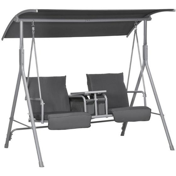 Outsunny Balancelle de jardin 2 places auvent inclinable tablette centrale 2 porte-gobelets pour terrasse 175L x 112l x 158H cm