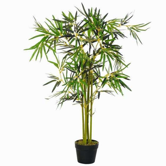Outsunny Bambou artificiel hauteur 1,2 m 552 feuilles denses réalistes pot inclus noir avec lichen vert