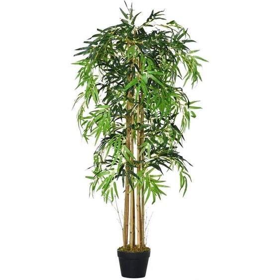 Outsunny Bambou Élavec pot de fleurs, feuilles de plantes décoratives réalistes