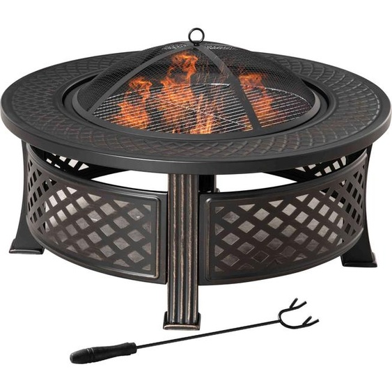 Outsunny Bol de feu avec pare-étincelles Table de feu Foyer en acier noir