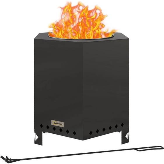 Outsunny Bol de feu, feu de table sans fumée, foyer avec tisonnier, panier de feu pour jardin, camping, terrasse, métal, noir