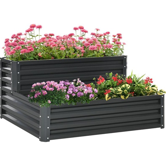 Outsunny Carré potager de jardin jardinière en acier galvanisé lit de jardin surélevé fond ouvert 2 étages pour herbes légumes fruits fleurs 120 x 101 x 58 cm gris foncé