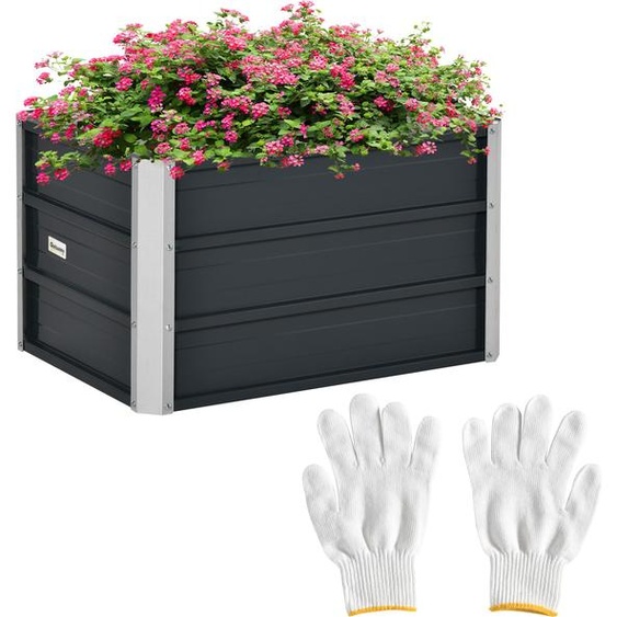 Outsunny Carré potager rectangulaire, lit de jardin surélevé en acier galvanisé, fond ouvert, jardinière conception extra profonde, 66 x 47 x 40 cm, gris foncé