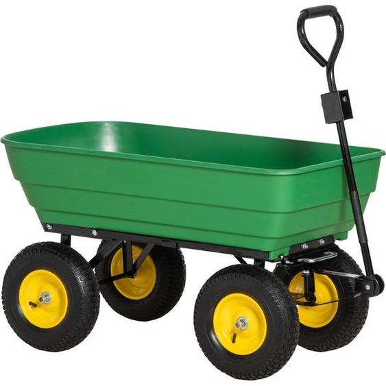 Outsunny Chariot de Jardin à Main Benne basculante 75° 125L Charge Max. 200 Kg 4 Roues pneumatiques Acier PP Jaune Vert