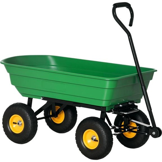 Outsunny Chariot de Jardin à Main Benne basculante 75° 75L Charge Max. 200 Kg 4 Roues pneumatiques Acier PP Jaune Vert