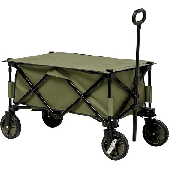 Outsunny Chariot de plage, chariot de transport pliable 4 roues bâche amovible poignée télescopique inclinaison réglable plateau pliable et 5 sacs de rangement 108 x 55 x 93 cm vert