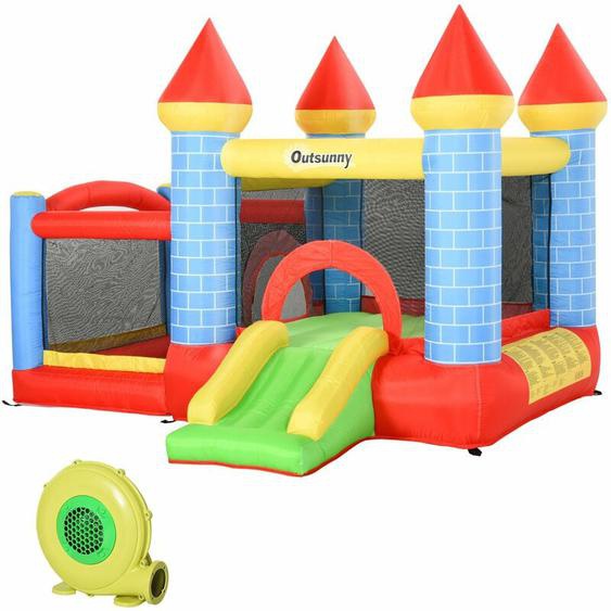 Outsunny - Château gonflable enfant - toboggan, trampoline, piscine, panier - gonfleur, sac de transport inclus - dim. 2,8L x 2,6l x 2,1H m