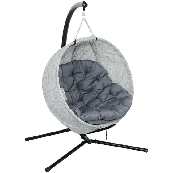 Outsunny Fauteuil suspendu ovoïde pour lextérieur, balancelle suspendue pliable avec porte-gobelet, siège amovible et lavable, châssis, hamac