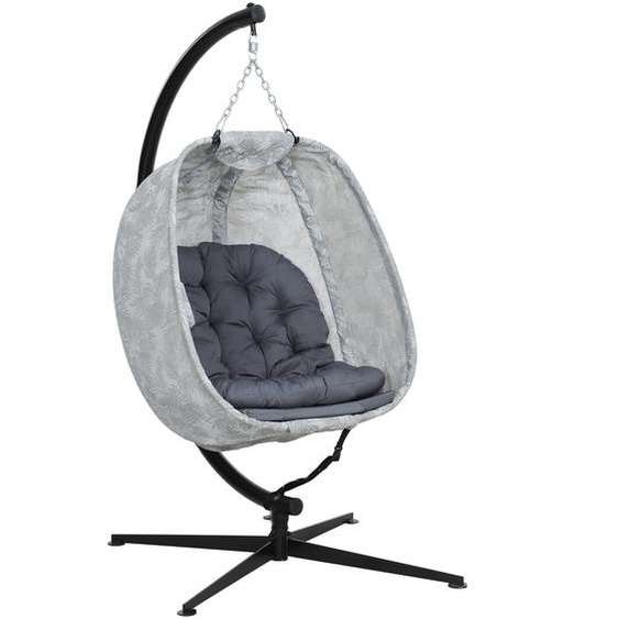 Outsunny Fauteuil suspendu ovoïde pour lextérieur, Balançoire suspendue pliable avec support, coussins dassise, hamac pour 1 personne, fauteuil à bascule