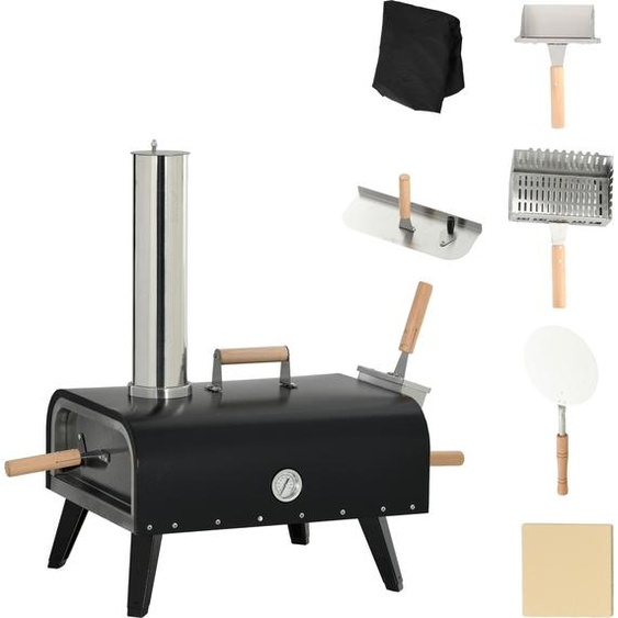 Outsunny Four à pizza extérieur au feu de bois avec pelle à pizza, pierre de 30 cm et couvercle étanche - transportable, pieds pliables cheminée amovible pour jardin, terrasse, camping