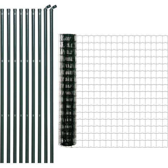 Outsunny - Grillage rouleau soudé - maille 7,3L x 6,3l cm - hauteur 2 m - longueur 10 m - poteaux, jambes de force inclus - acier revêtement pvc vert