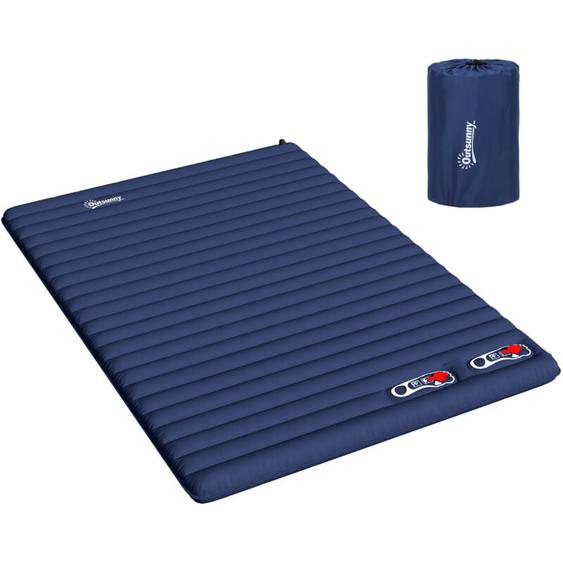 Outsunny - Matelas autogonflant de camping - grand confort 2 personnes - pliable avec sac de transport inclus - dim. 195L x 138l x 10H cm bleu marine