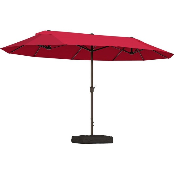 Outsunny Parasol de jardin exterieur parasol double rectangulaire 4,6L x 2,7l x 2,4H m avec ouverture fermeture manivelle, sacs de lestage et base inclus, pour balcon, piscine, bordeaux