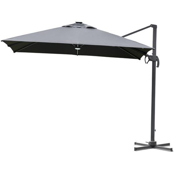 Outsunny Parasol déporté carré inclinable pivotant 3 x 3 x 2,66 m manivelle parasol LED solaire polyester très haute densité 250 g/m² gris foncé