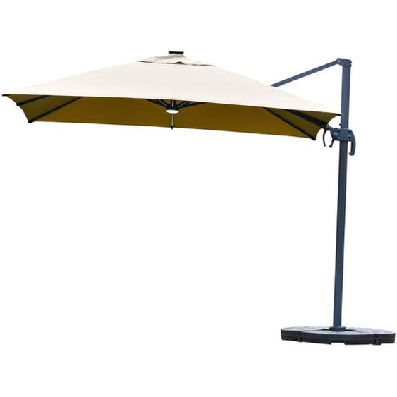Outsunny Parasol déporté carré inclinable pivotant 3 x 3 x 2,66 m manivelle parasol LED solaire polyester très haute densité 250 g/m² kaki