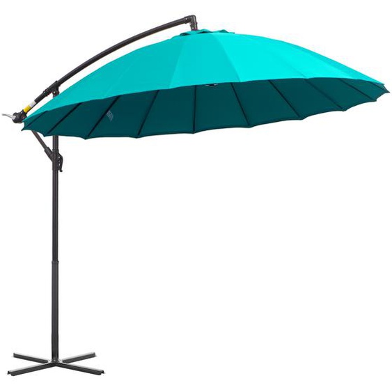 Outsunny Parasol déporté ronde diamètre 2,96 m parasol inclinable manivelle mât métal tissu polyester haute densité 180 g/m² vert