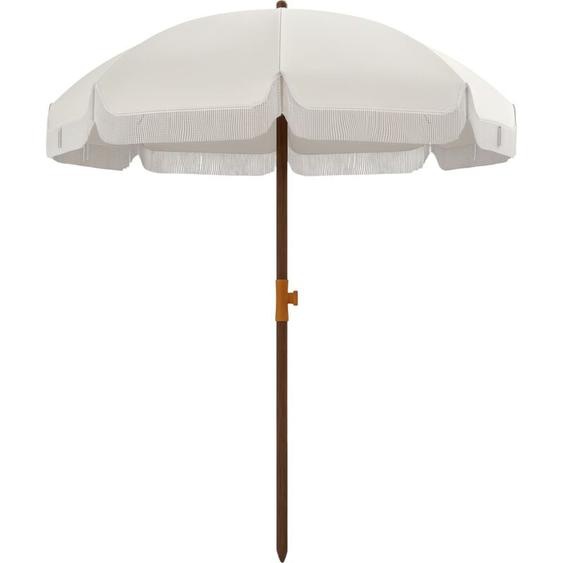 Parasol droit de plage jardin style bohème à franges UV40+ crème