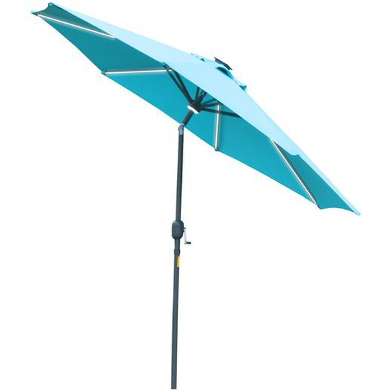 Outsunny Parasol LED solaire polyester manivelle inclinable aluminium diamètre parasol 2,66 m hauteur 2,45 m bleu